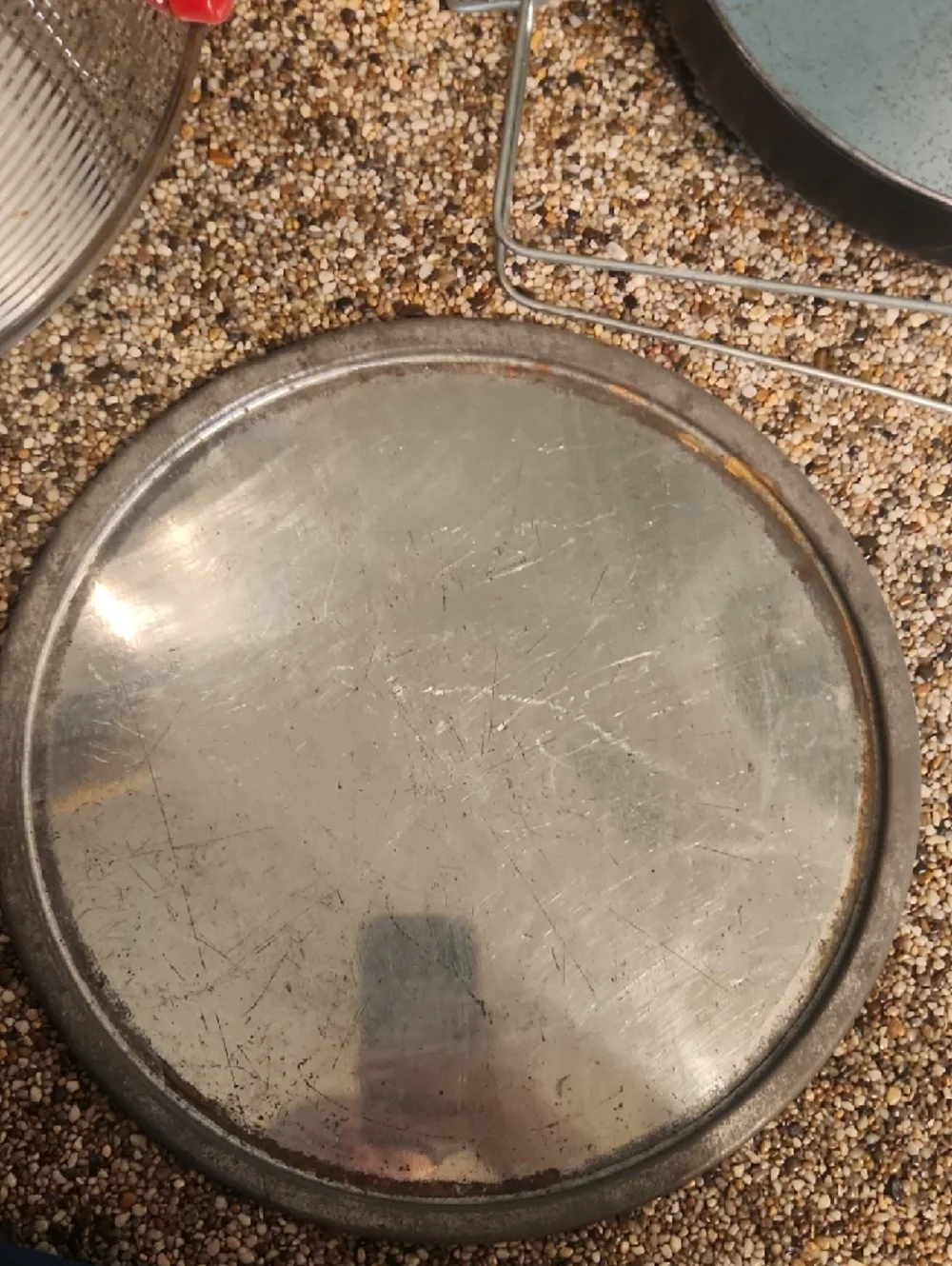 Vintage Metal‎ Cake Carrier with Red Accents